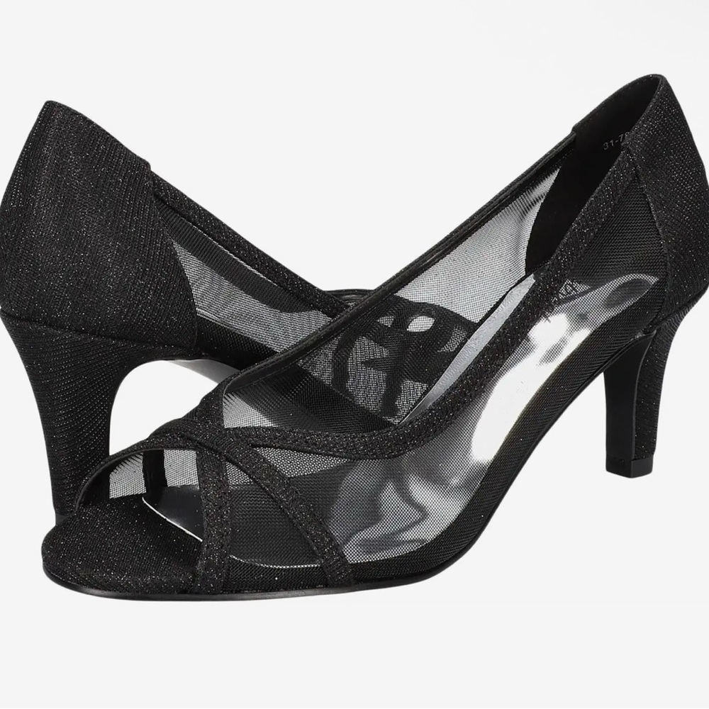 Easy Street Black Mesh Peep-Toe Heels
